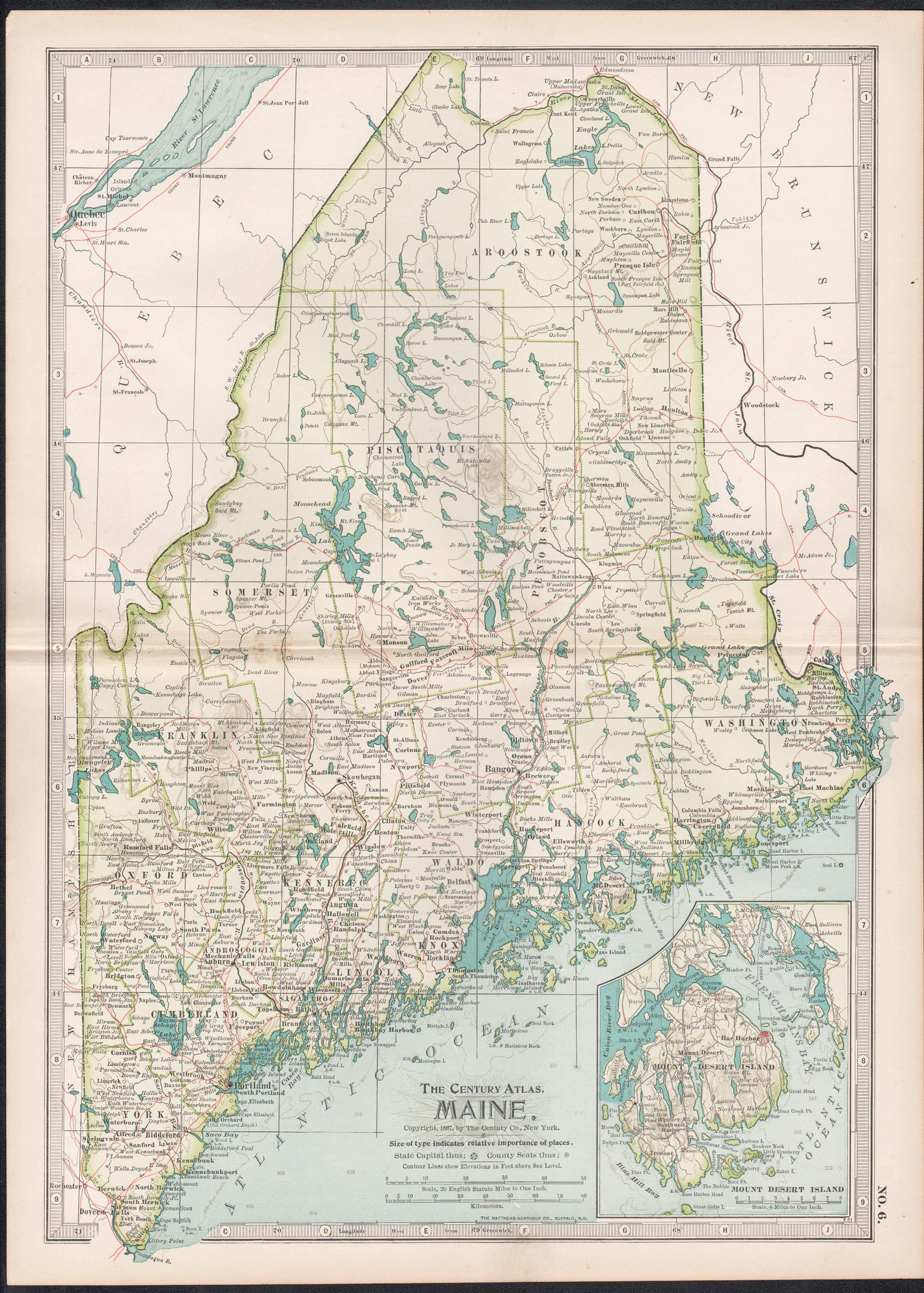 Le Maine. USA Century Atlas state antique vintage map - Print de Unknown