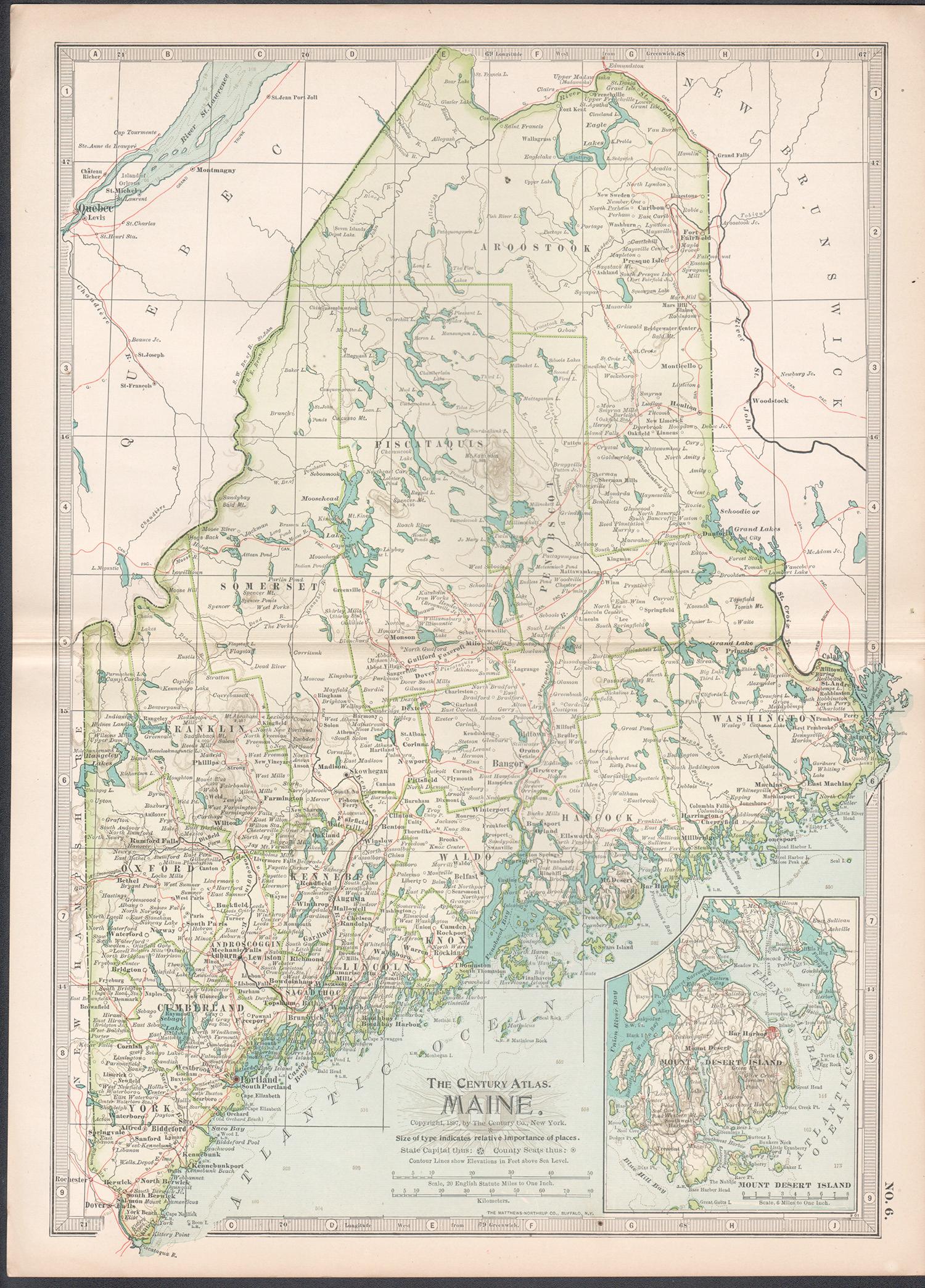 Maine. USA Century Atlas state antique vintage map - Print by Unknown