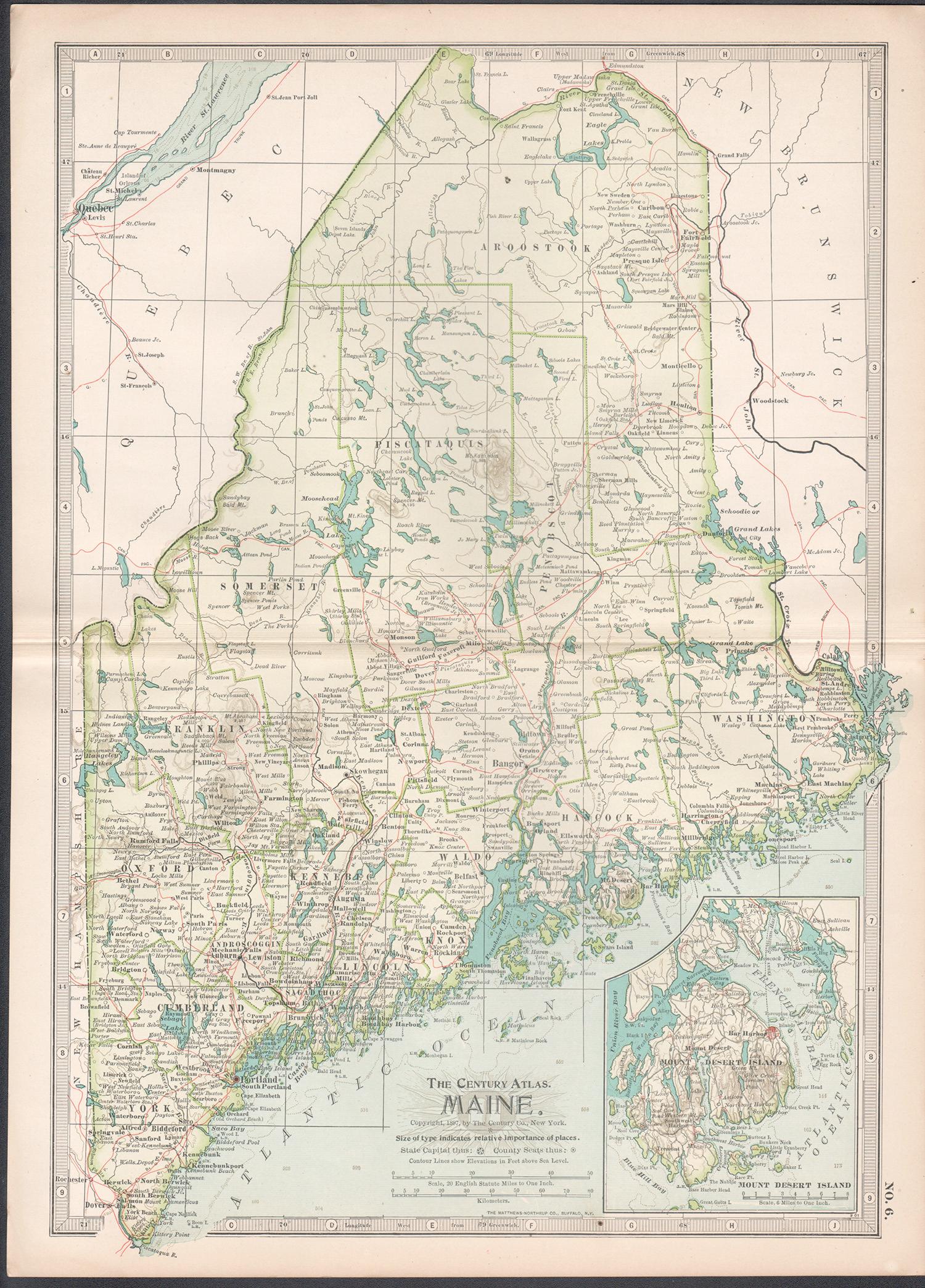 Maine. USA Century Atlas state antique vintage map - Print de Unknown