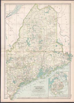 Maine. USA Century Atlas state antique vintage map