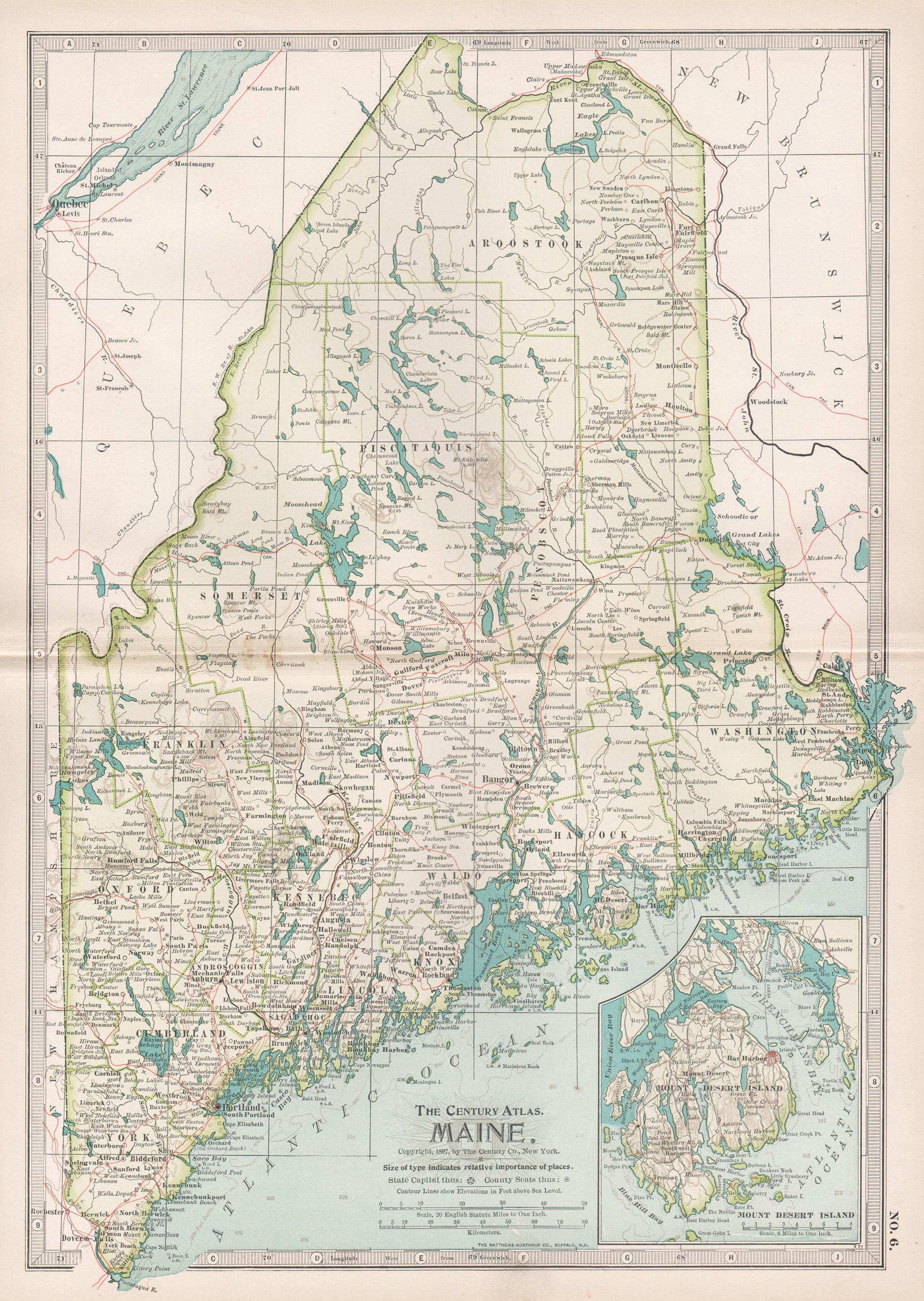 Print Unknown - Le Maine. USA Century Atlas state antique vintage map