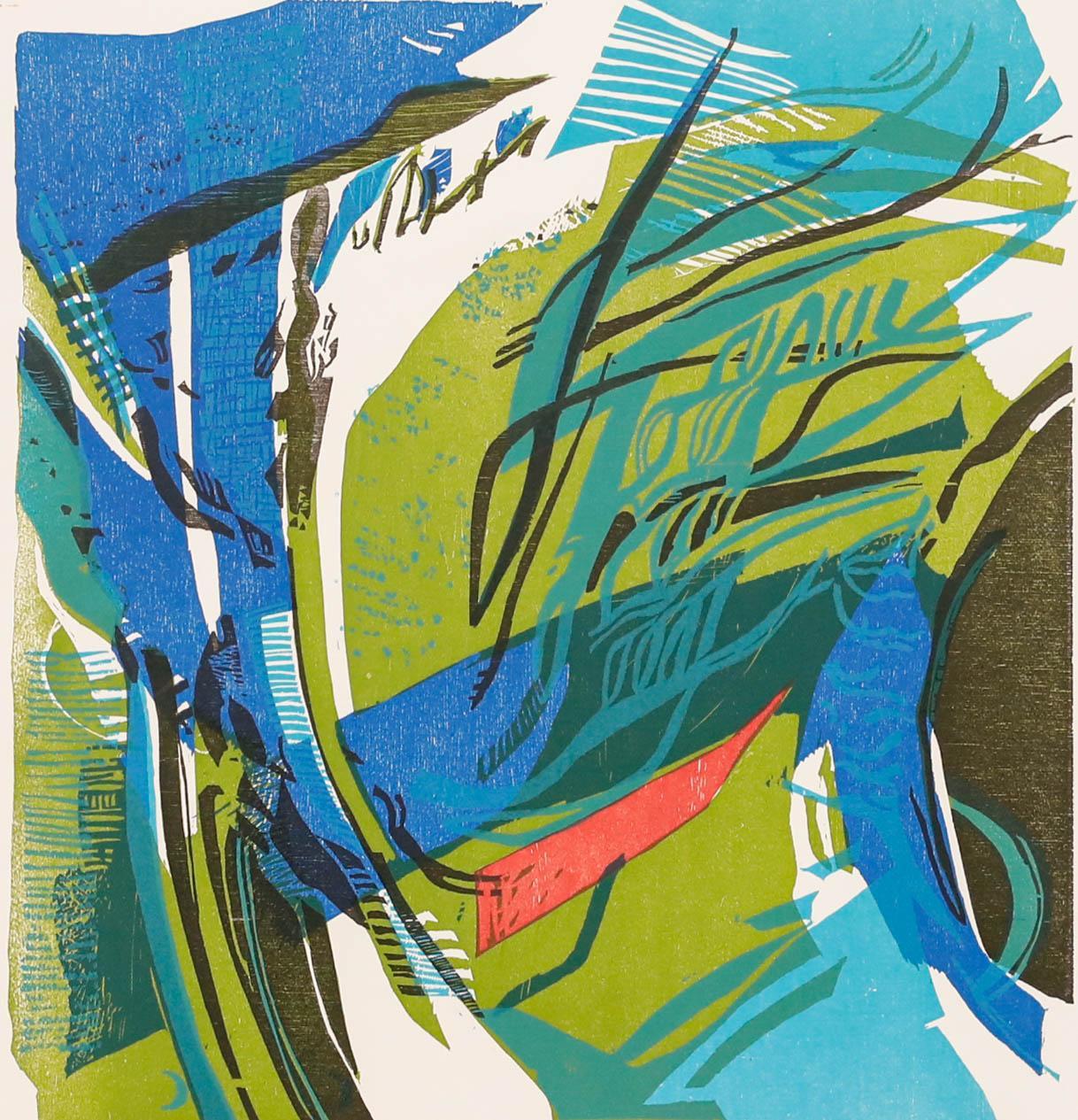 Maja Zürcher (1945-1997) - Framed Contemporary Woodcut, Sinuous River - Print by Unknown
