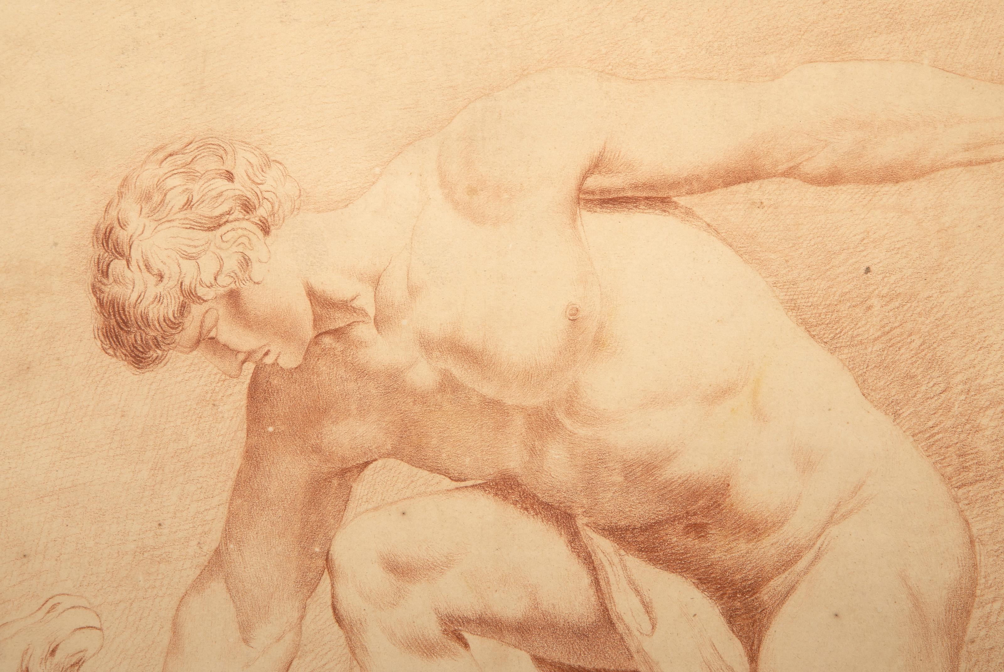 Desnudo masculino con cabra, litografía de maestros antiguos, por artista desconocido - Print de Unknown