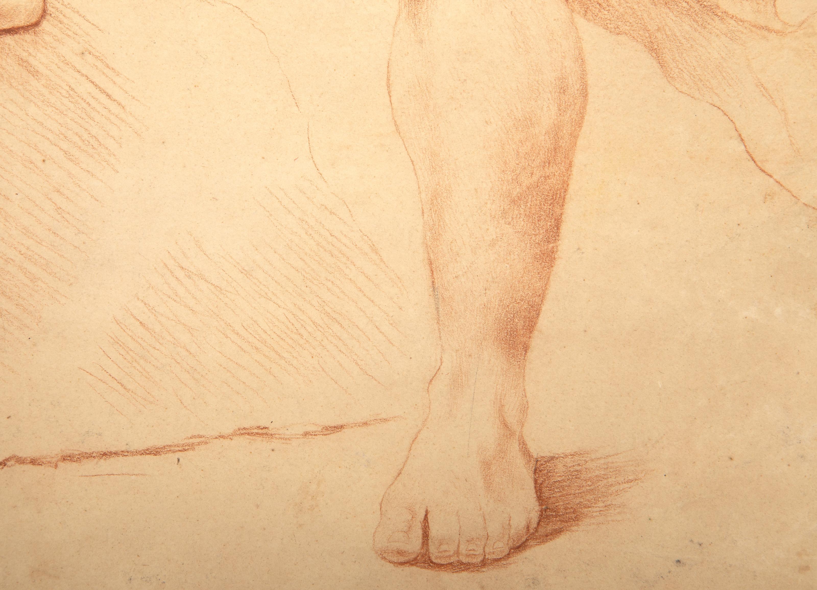 Desnudo masculino con cabra, litografía de maestros antiguos, por artista desconocido - Nude Print Naranja de Unknown