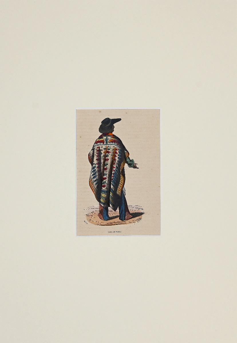 Unknown Figurative Print - Man from Puebla - Original Lithograph - 1849