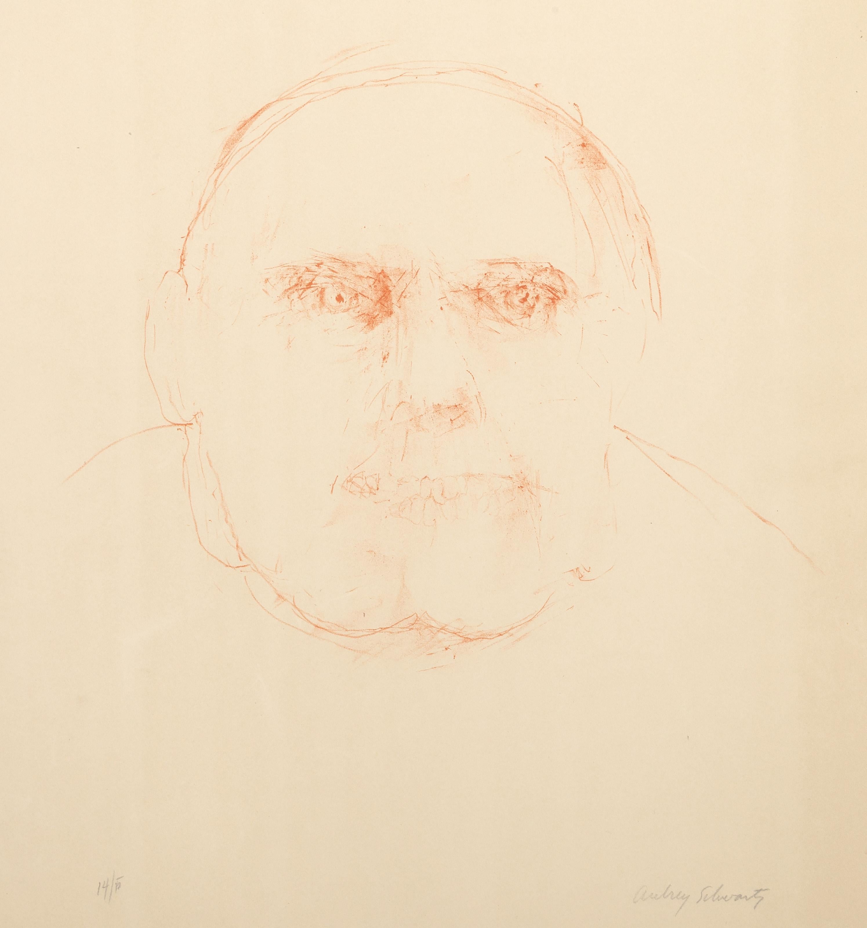 Aubrey Schwartz, Americano (1928 - 2019) -  Uomo in rosso, Anno: circa 1965, Medium: Litografia, firmato e numerato a matita, Edizione: 14/15, Dimensioni immagine: 9 x 10 pollici, Dimensioni: 15 x 13 pollici (38,1 x 33,02 cm) 