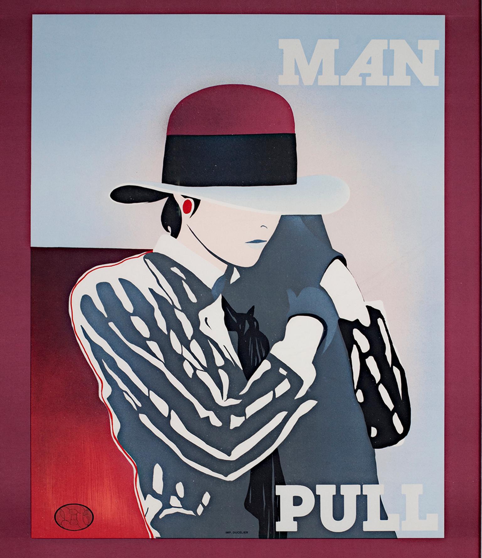 Unknown Figurative Print – „Man Pull“, Originales Farblithographieplakat, signiert von Ducelier
