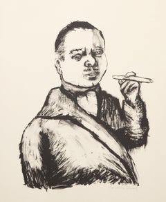 Uomo che fuma il sigaro da Il portafoglio del nano e della nana, litografia surrealista