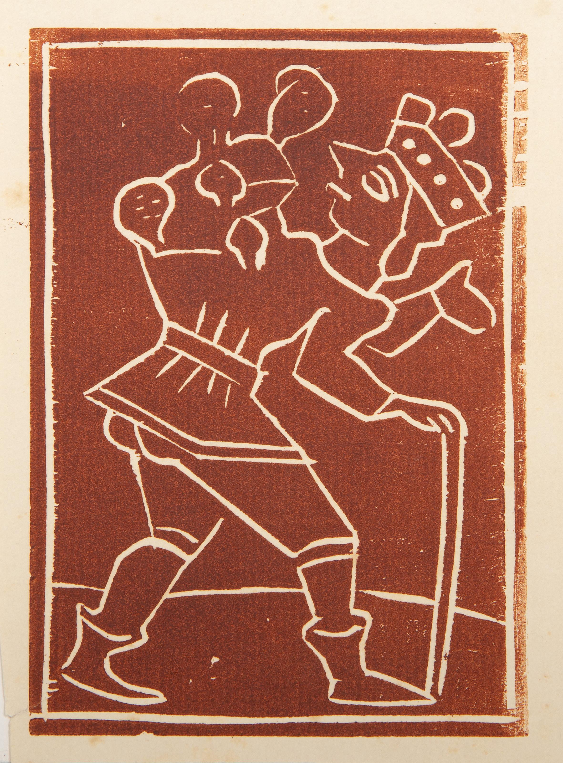 Andre Derain, French (1880 - 1954) - Man with Cane, Medium: Woodblock on laid paper, Image Size: 4.25 x 3 inches, Size: 5.25 x 4 in. (13.34 x 10.16 cm), Description: From the collection of the late Larry Saphire.