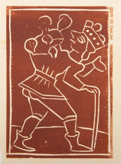 Homme à la canne, gravure sur bois d'art populaire d'Andre Derain