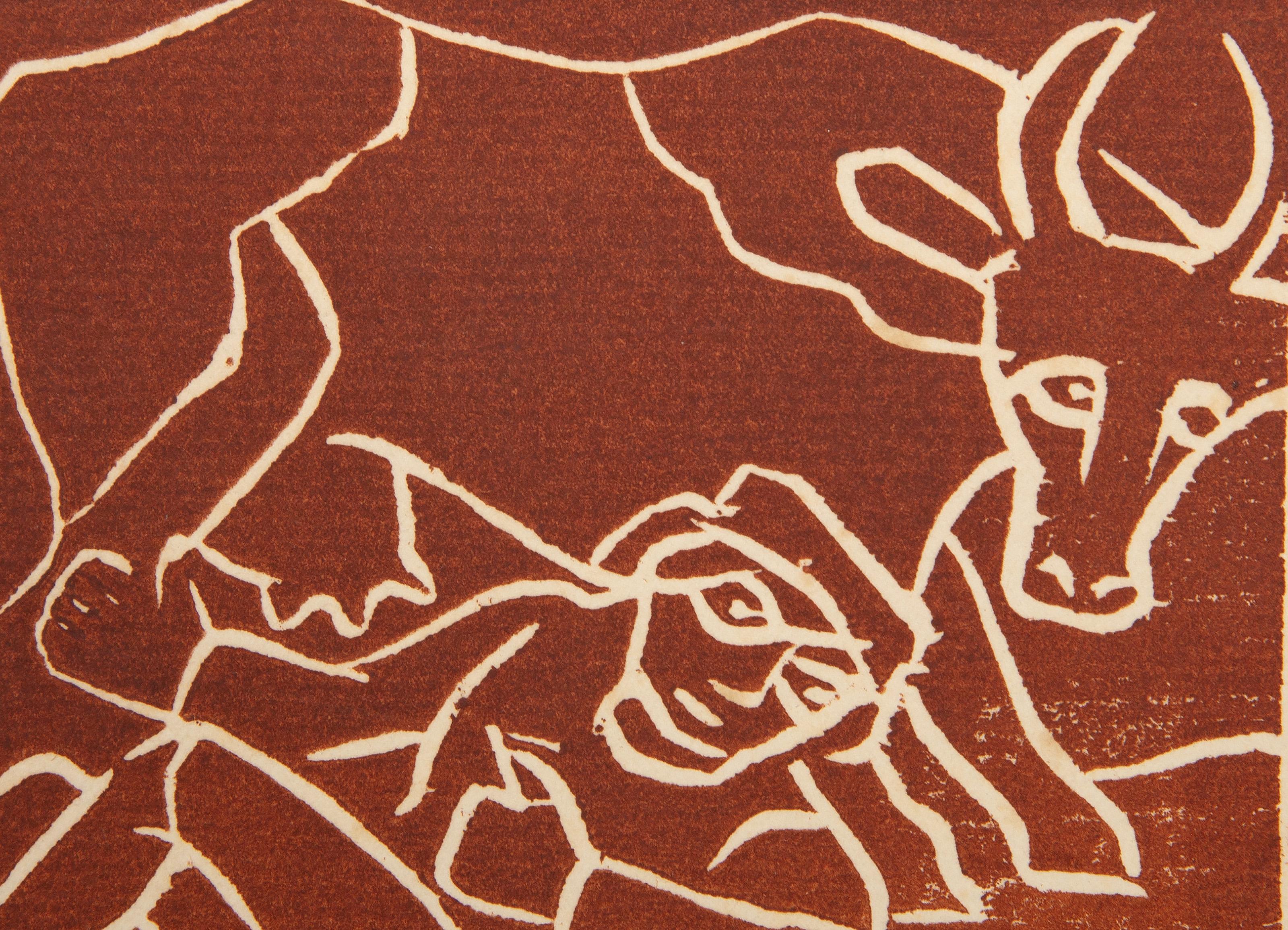 Homme à la vache, gravure sur bois d'art populaire d'Andre Derain - Print de André Derain