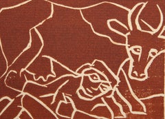 Man with Cow, Folk Art Woodcut Print by Andre Derain