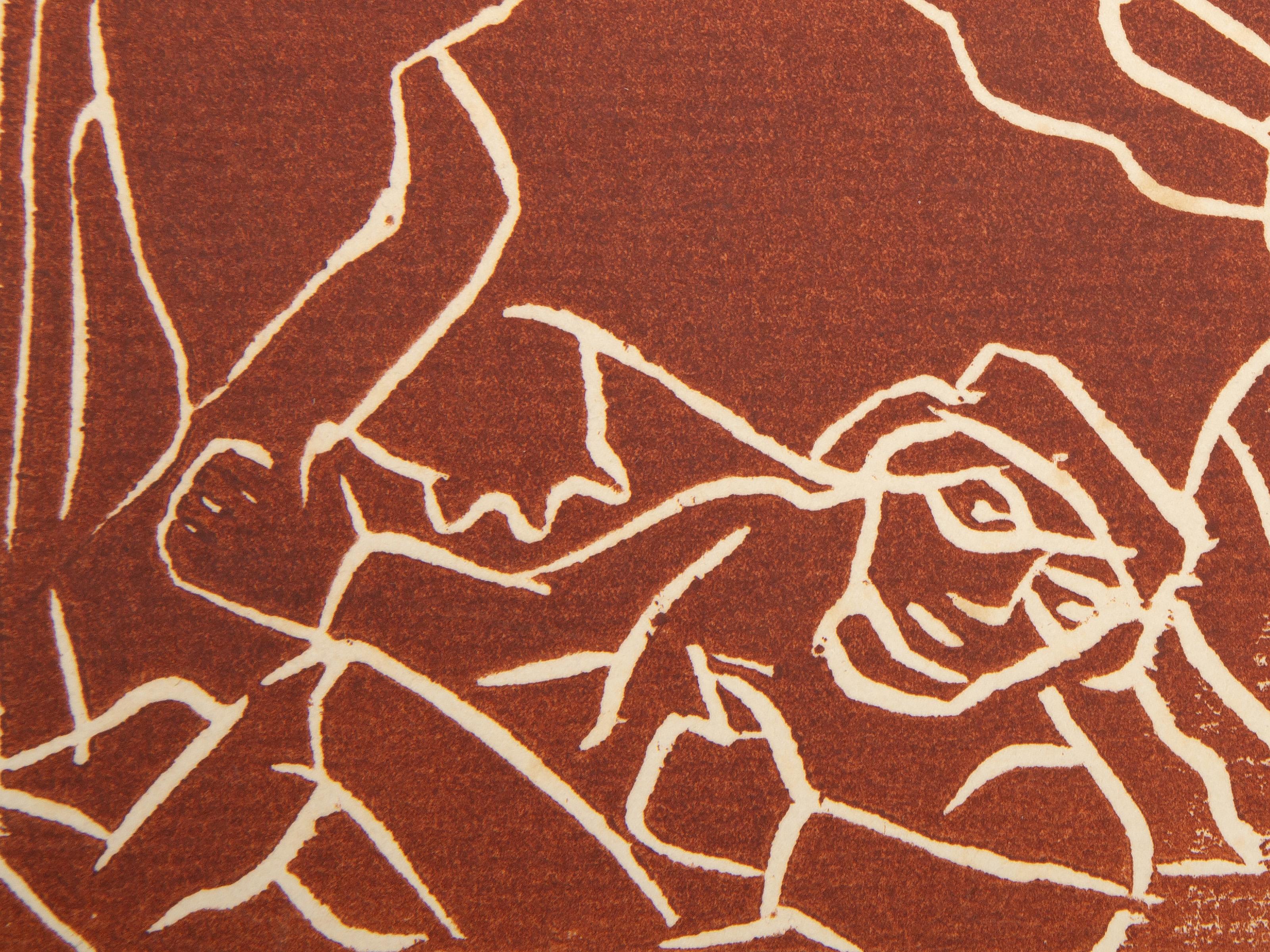 Homme à la vache, gravure sur bois d'art populaire d'Andre Derain - Artisanat Print par André Derain