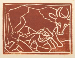 Uomo con mucca, stampa xilografica folkloristica di Andre Derain