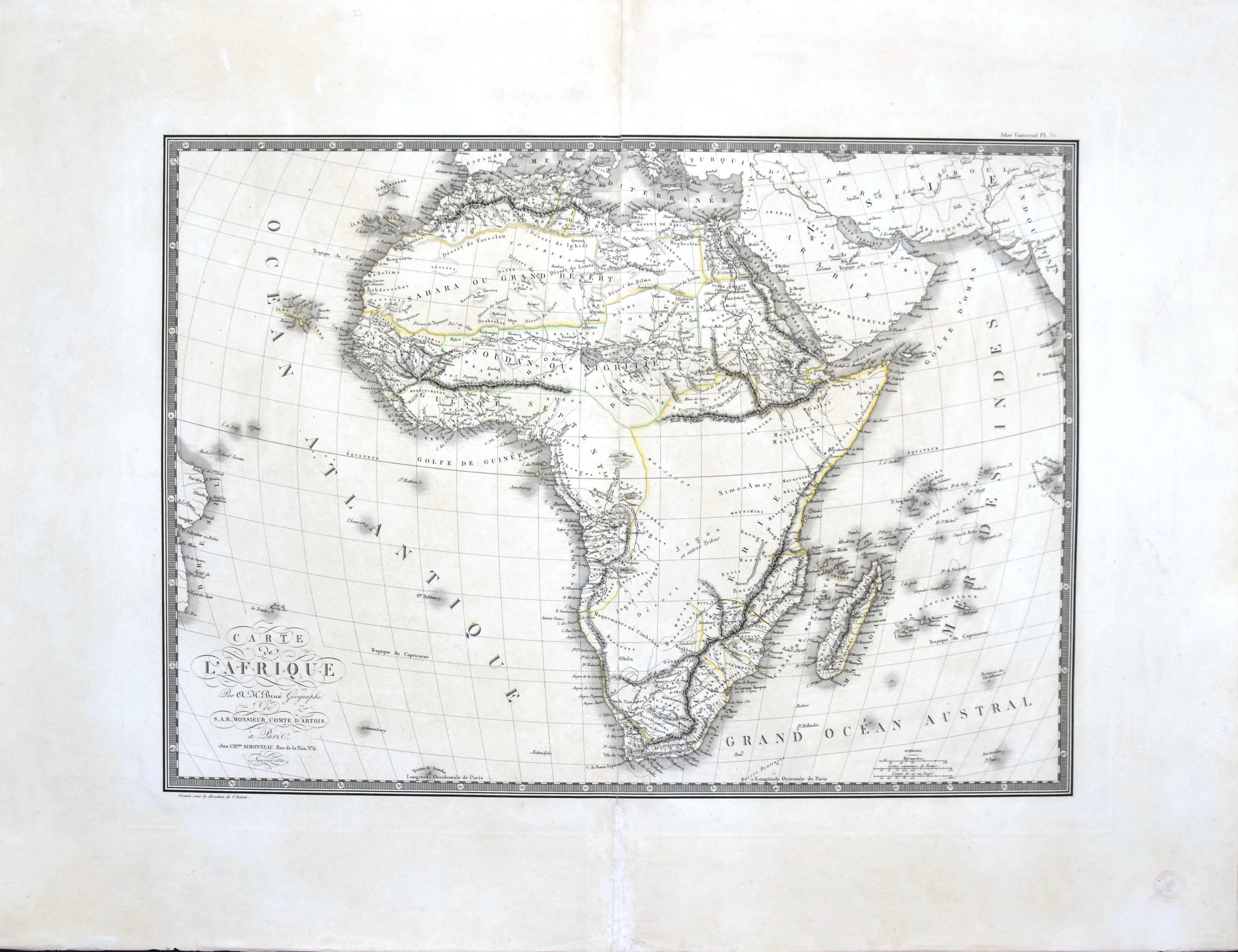 Unknown Figurative Print - Map of Africa - Original Etching by C. Brue - 1820