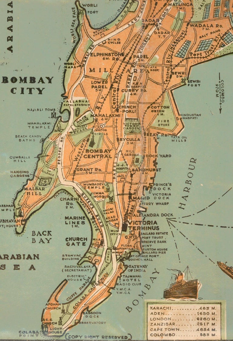 Unknown Map of Bombay (Mumbai), India. ca. 1950 at 1stDibs mumbai