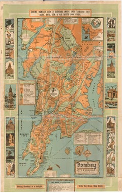 Retro Map of Bombay (Mumbai), India. ca. 1950