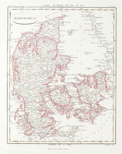 Map of Denmark - Original Etching on Paper - 19th Century
