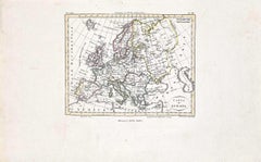 Map of Europe - Original Etching - 19th century
