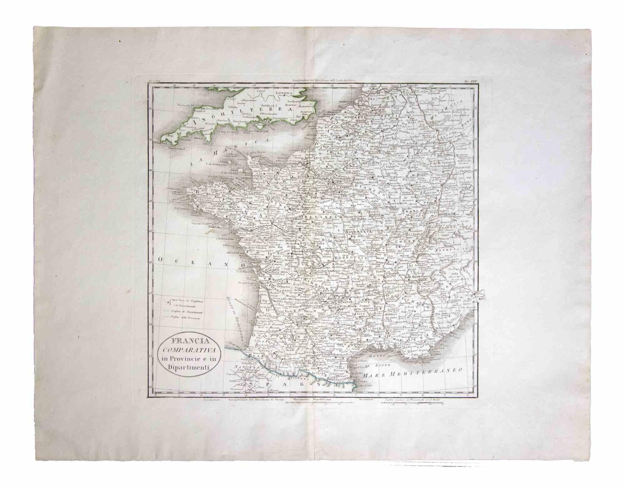Unknown Figurative Print - Map of France - Etching - 1820