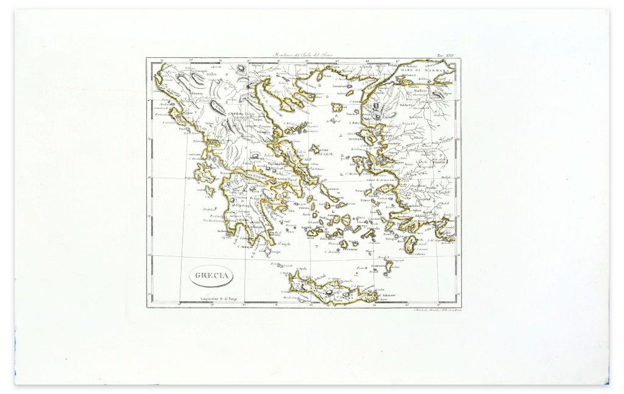 Karte Griechenlands – Radierung auf Papier 19. Jahrhundert – Print von Unknown