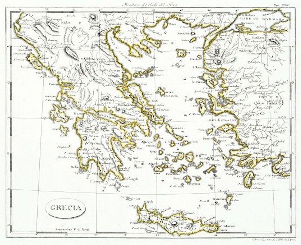 Figurative Print Unknown - Carte de la Grèce - eau-forte sur papier 19ème siècle