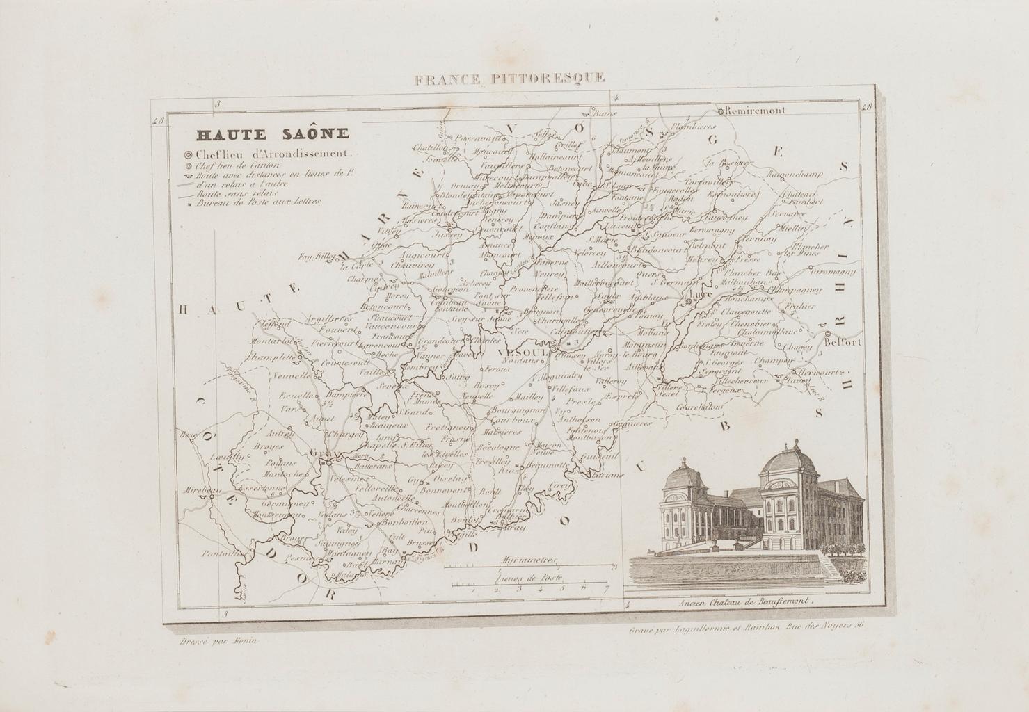 Carte de la Haute-Sane - gravure originale - 19ème siècle