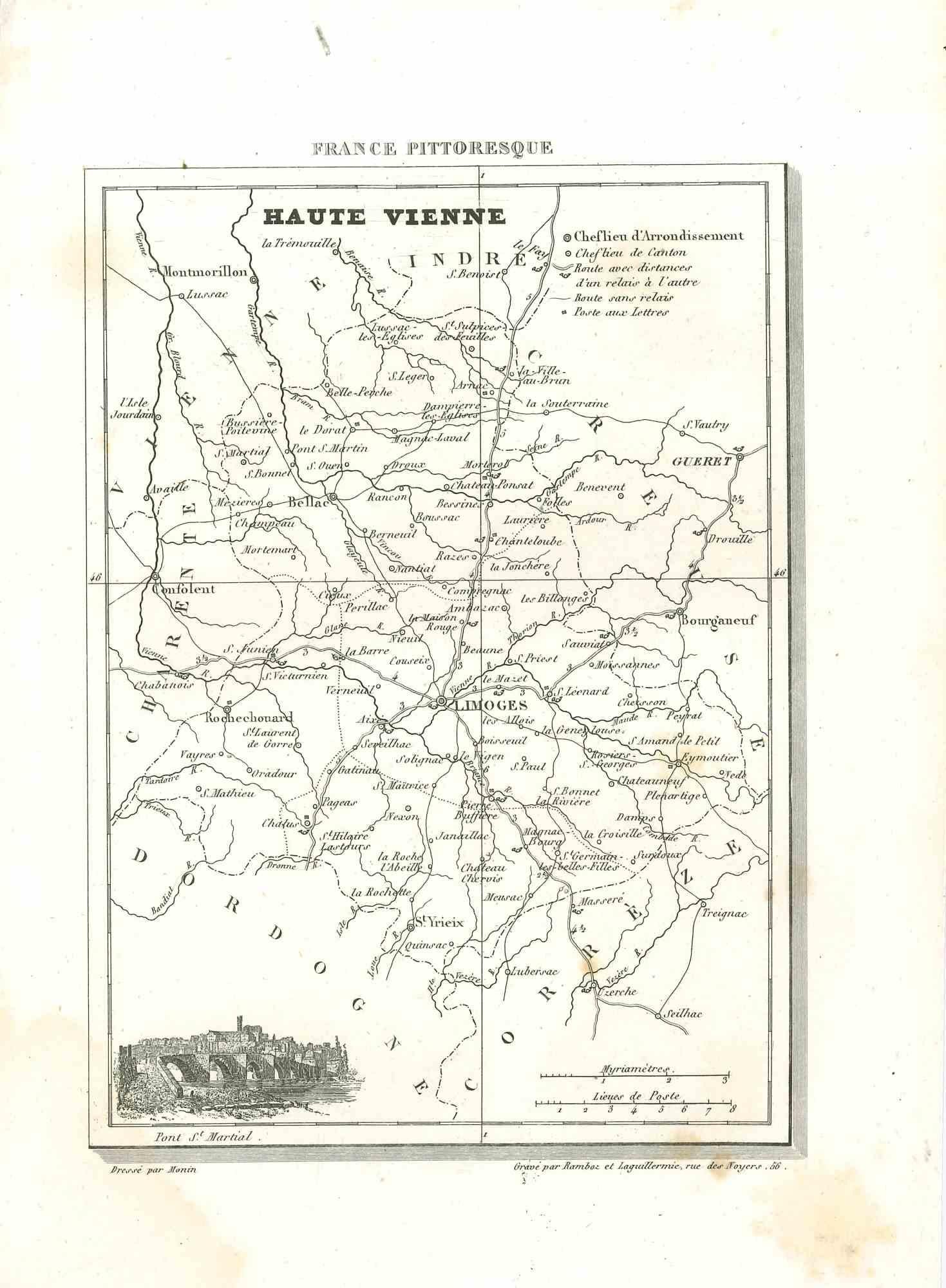 Map of Haute Vienne - Original Lithograph - 19th Century