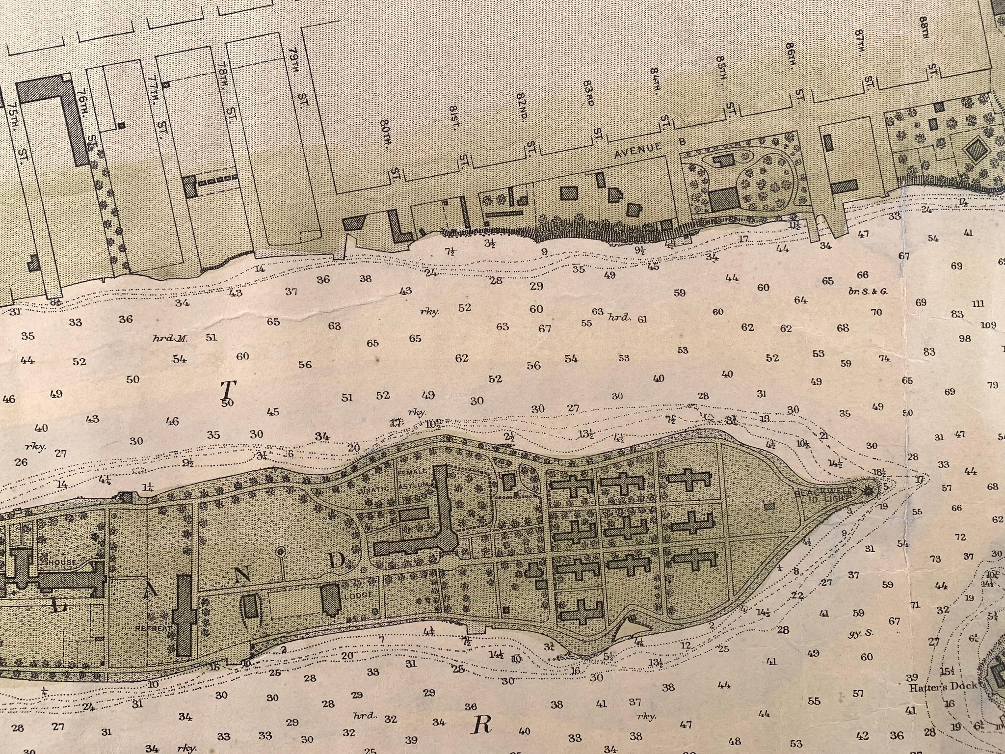 Map of Hell Gate and East River, New York City - Brown Print by Unknown