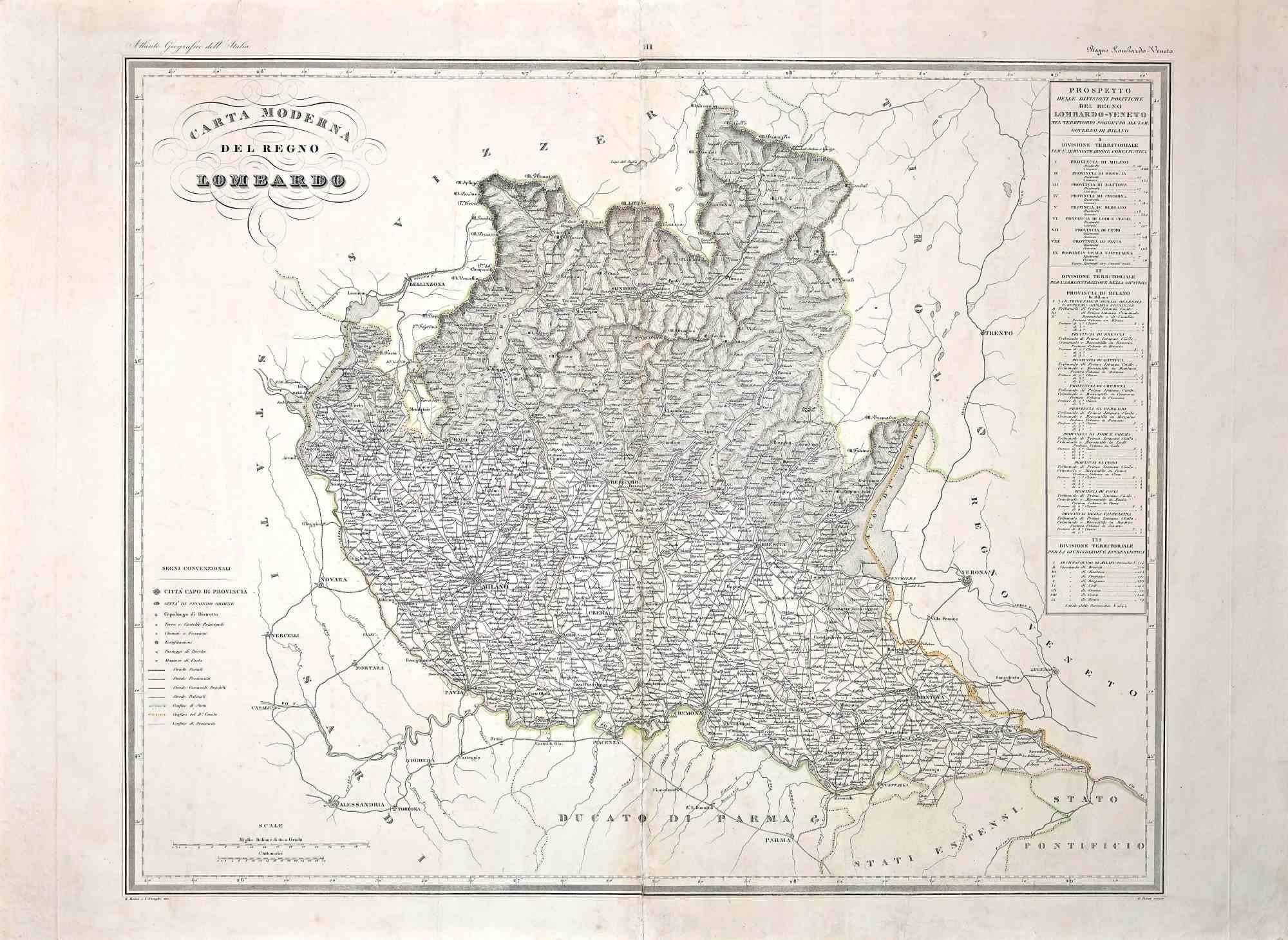 Unknown Figurative Print - Map of Lombardy - Original Etching - 19th Century