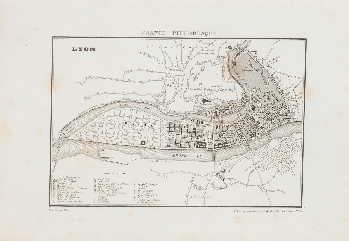 Unknown Figurative Print - Map of Lyon - Original Etching - 19th Century