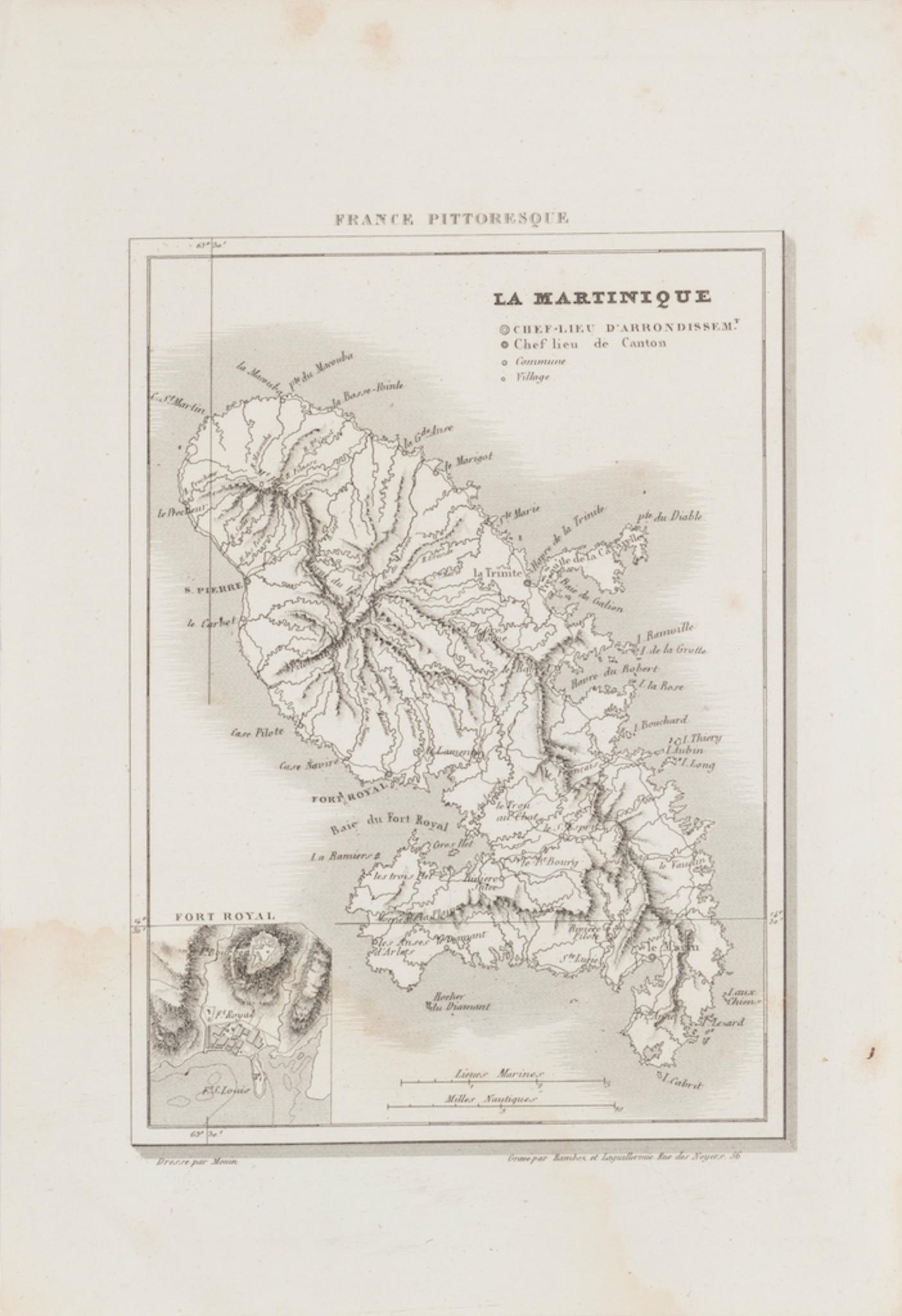 Unknown Figurative Print – Kartenkarte von Martinique – Radierung – 19. Jahrhundert