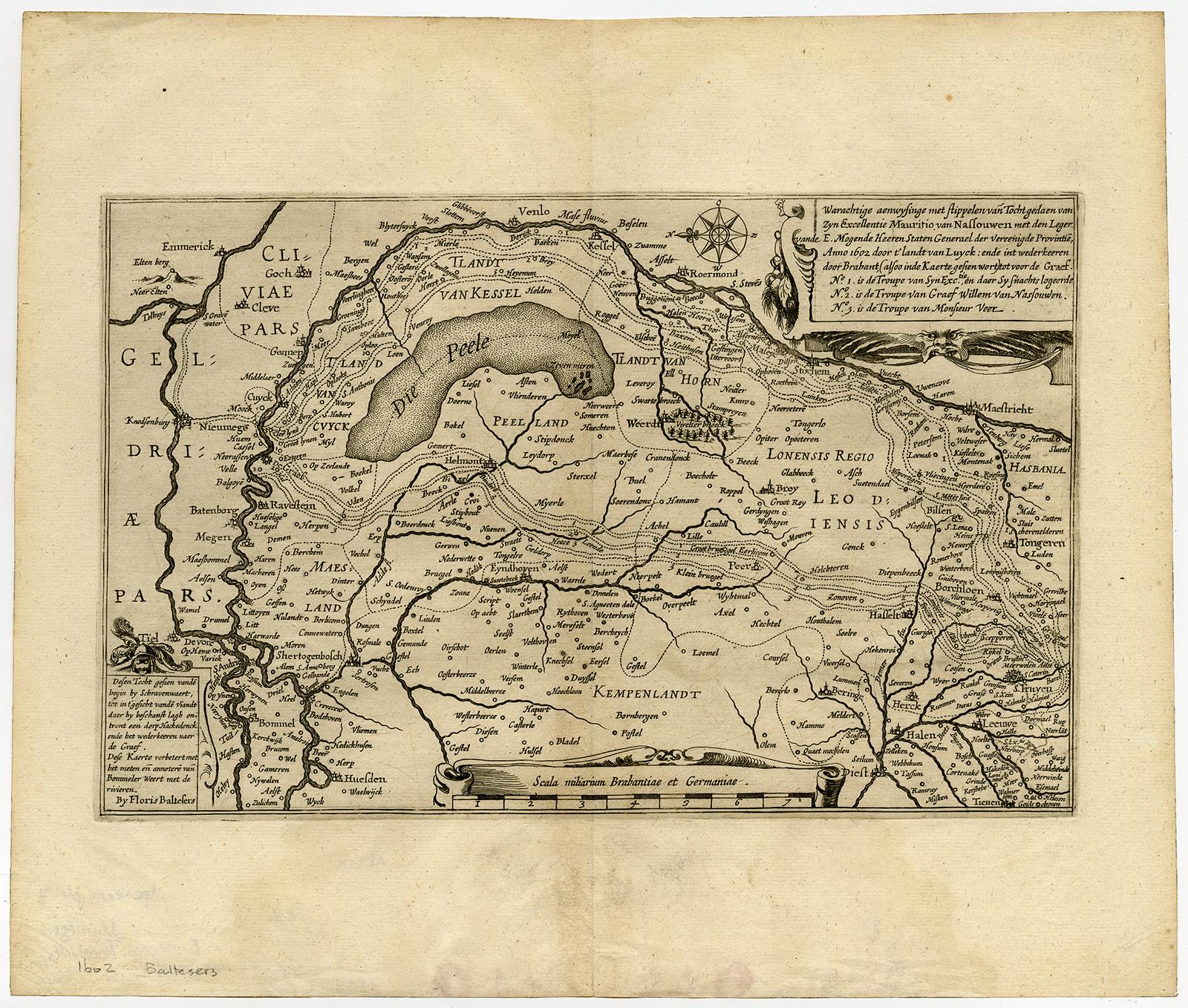 Map of military campaign - Maurits of Nassau by Balthasars - Engraving - 17th c. - Print by Unknown