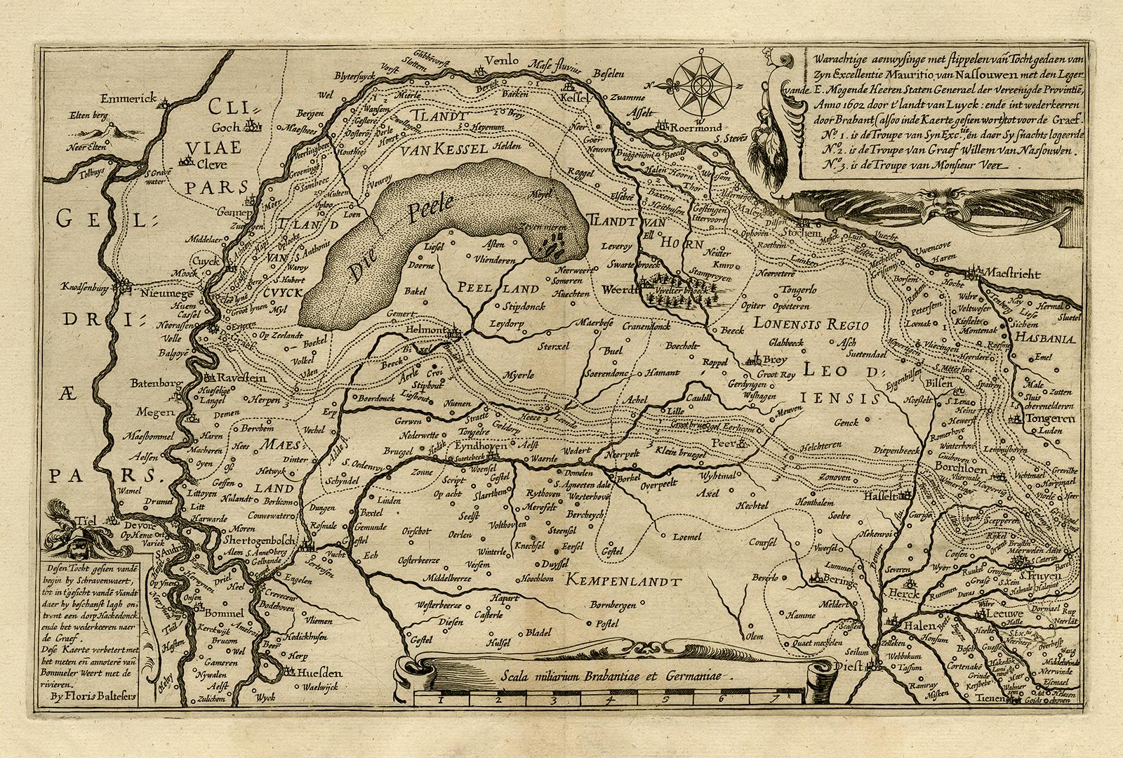 Unknown Print - Map of military campaign - Maurits of Nassau by Balthasars - Engraving - 17th c.