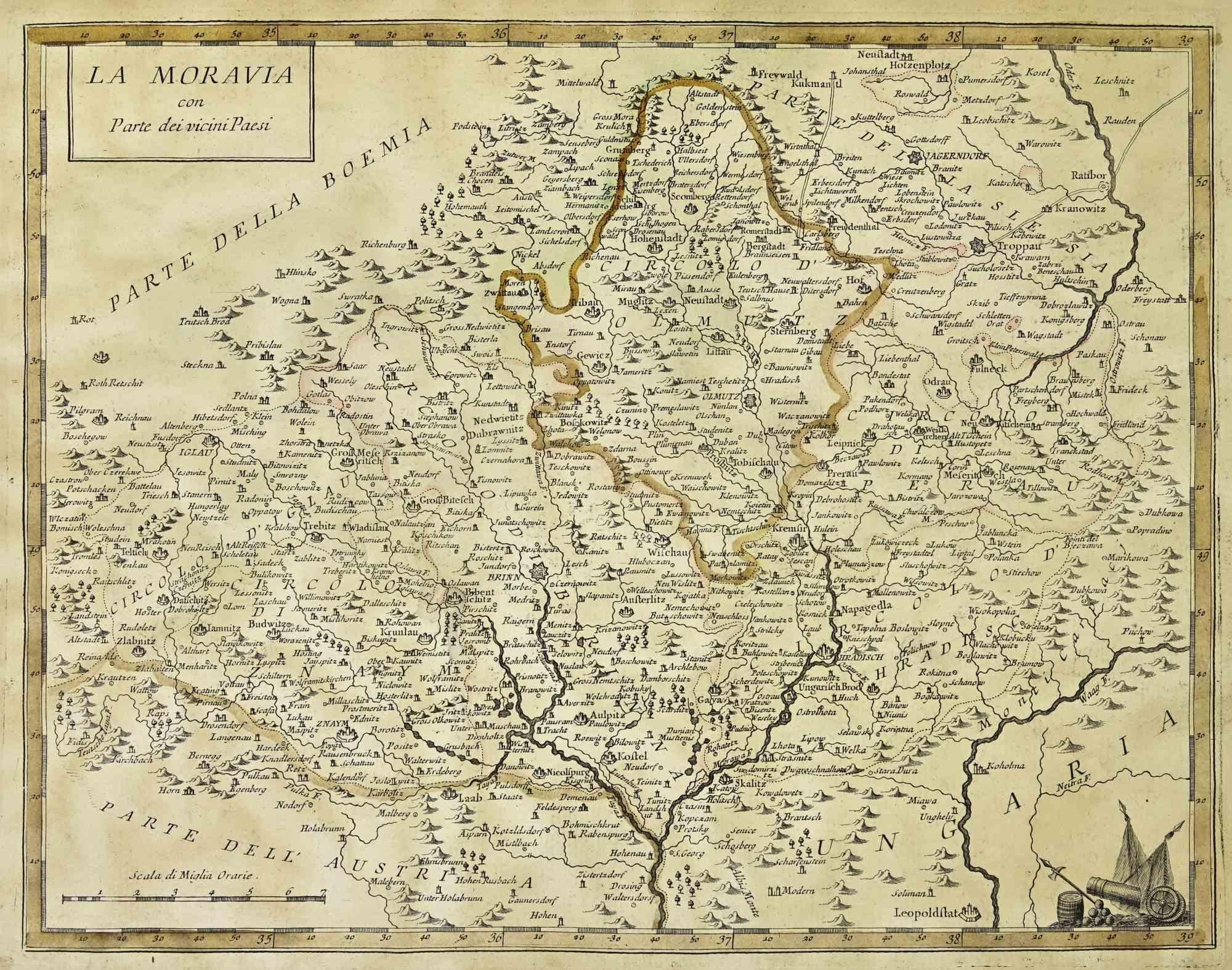 Unknown Landscape Print - Map of Moravia - Etching - 19th Century