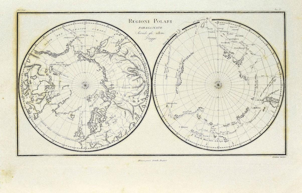 Unknown Figurative Print - Map of Polar Regions - Original Etching - Late 19th Century