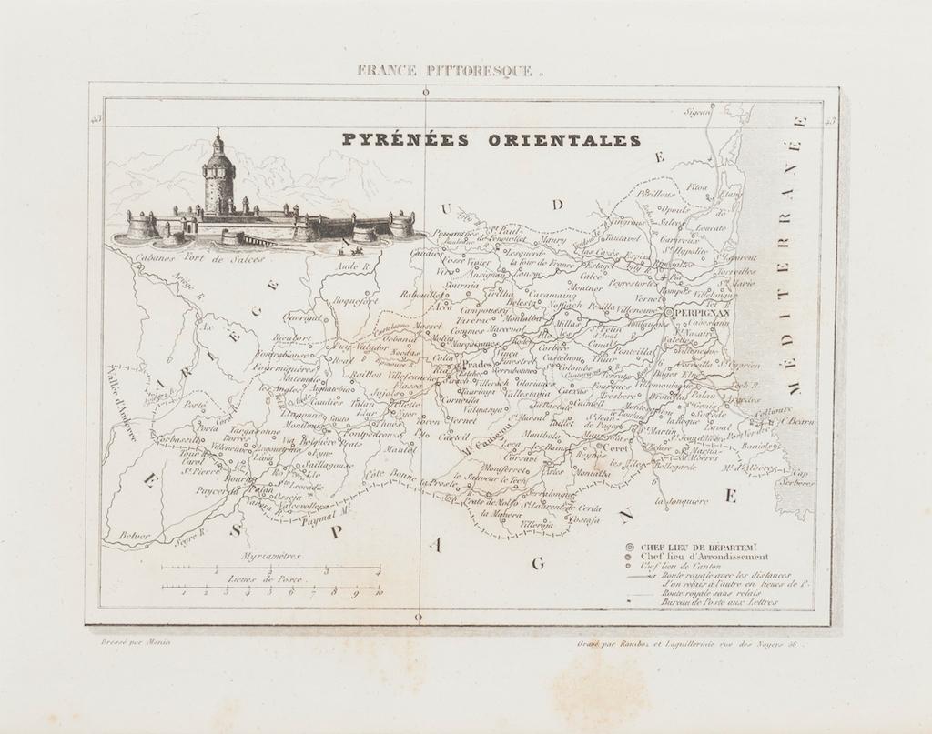 Unknown Figurative Print - Map of Pyrénées - Original Etching - 19th Century