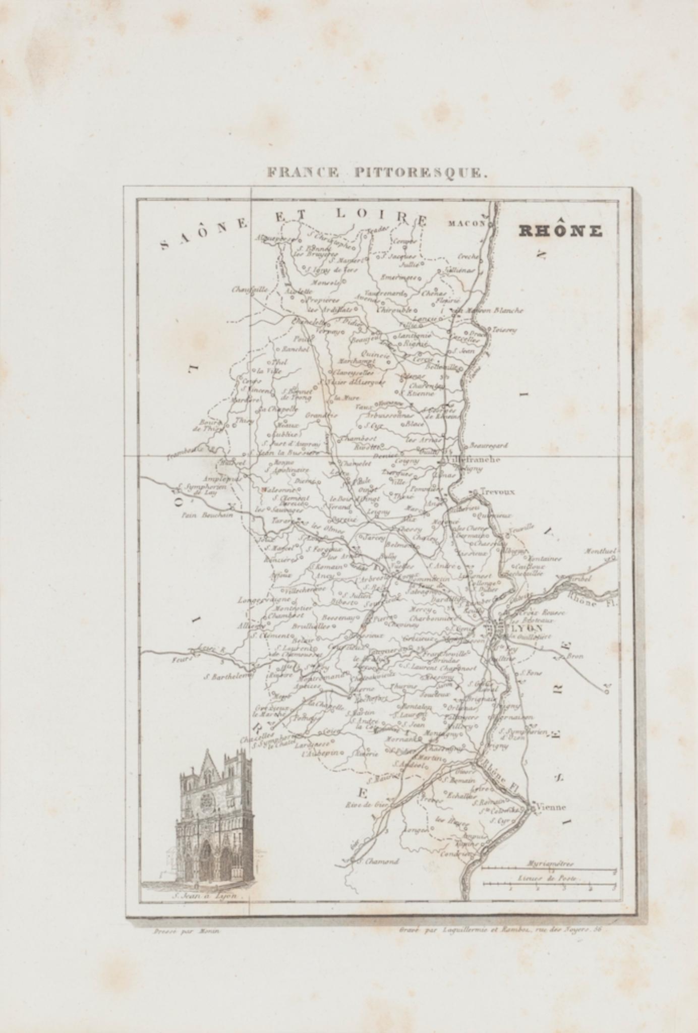 Unknown Figurative Print - Map of Rhône - Original Etching - 19th Century