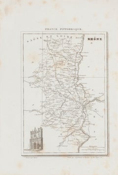 Mapa del Ródano - Grabado original - Siglo XIX