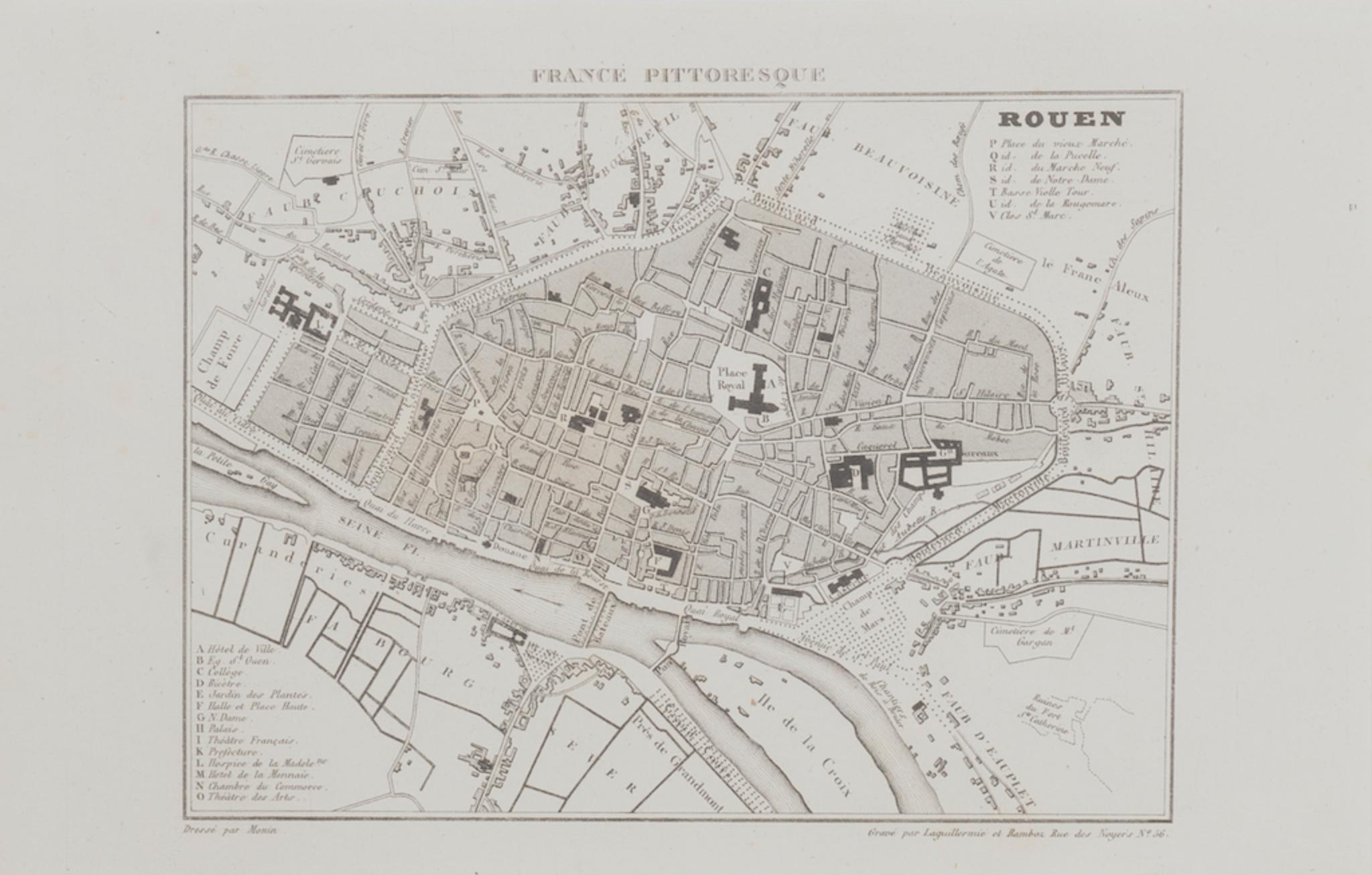 Unknown Figurative Print - Map of Rouen - Original Etching - 19th Century