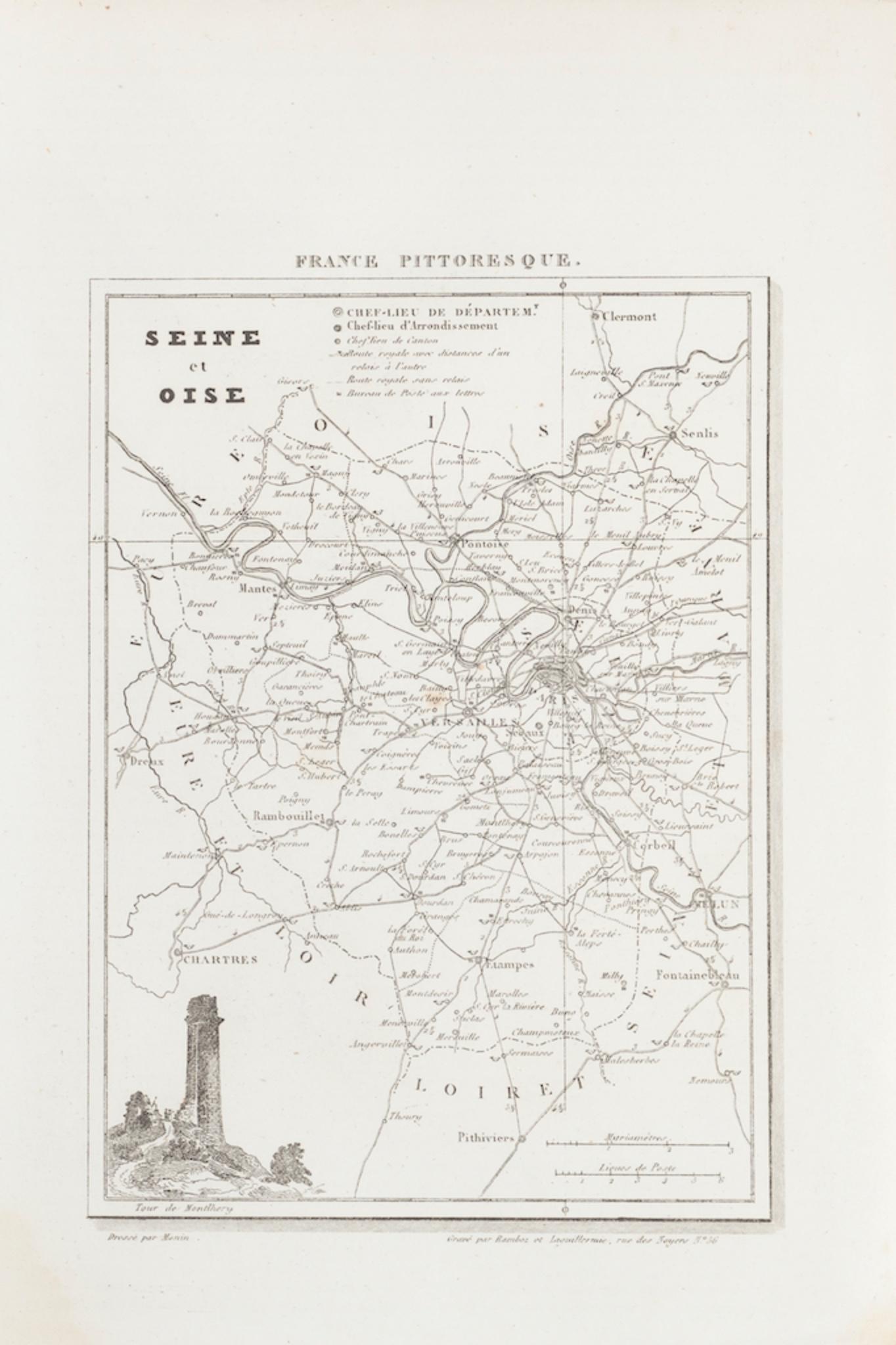 Mappa della Senna - Incisione originale  - XIX secolo