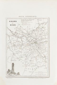 Map of Seine - Original Etching  - 19th Century