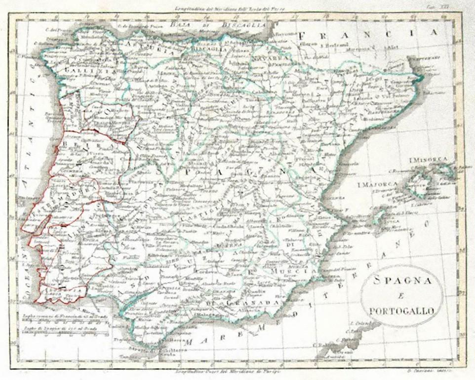 Map of Spain and Portugal - Original Etching - Late 19th Century - Print by Unknown