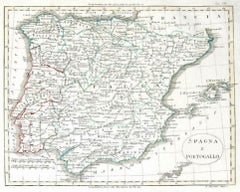 Carte d'Espagne et du Portugal - gravure originale - fin du 19ème siècle