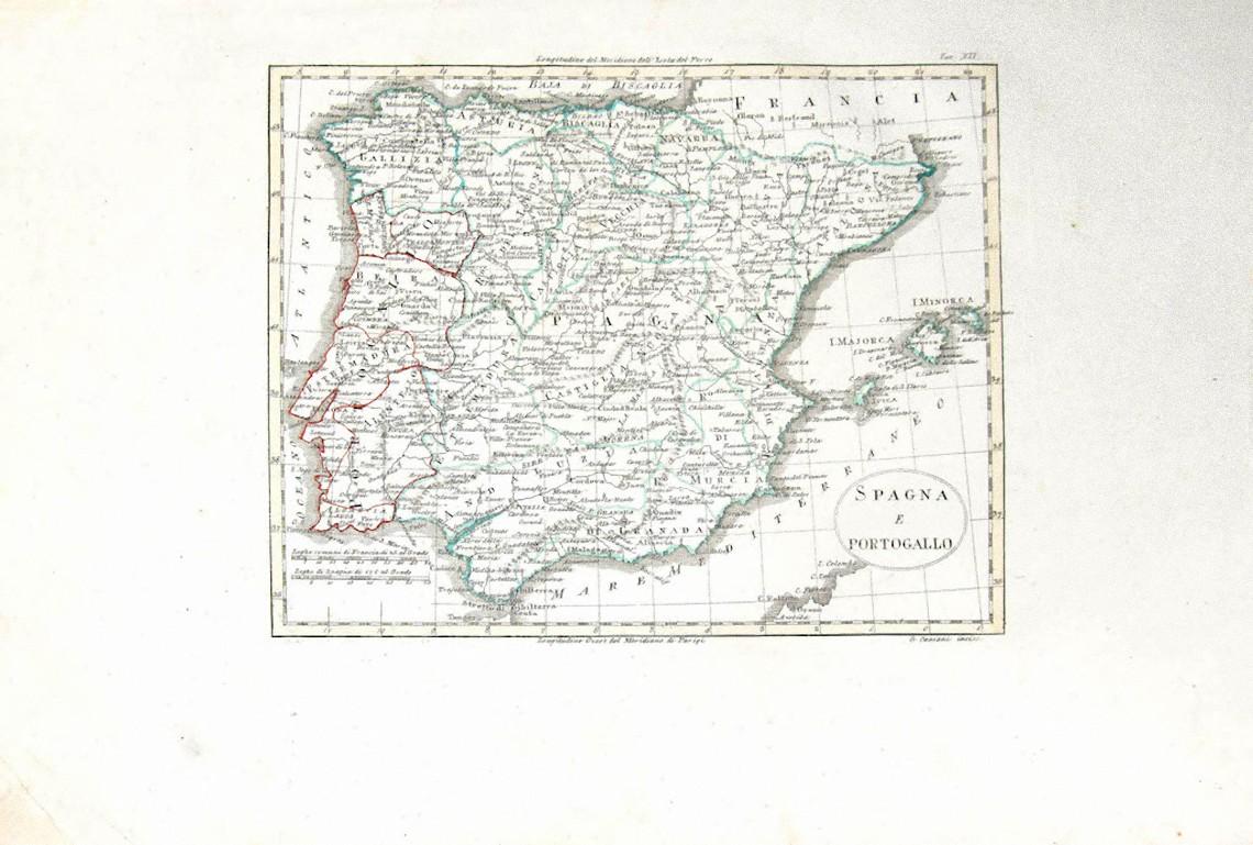Unknown Figurative Print - Map of Spain and Portugal - Original Etching - Late 19th Century