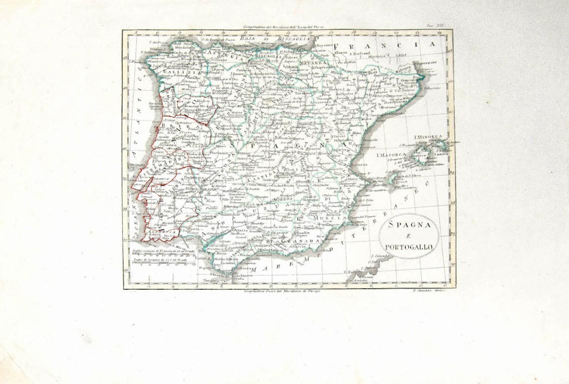 Unknown Figurative Print - Map of Spain and Portugal - Original Etching - Late 19th Century