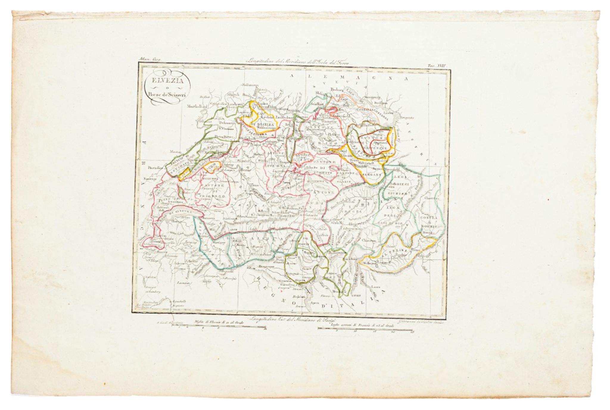 Unknown Figurative Print - Map of Switzerland - Etching - 19th Century