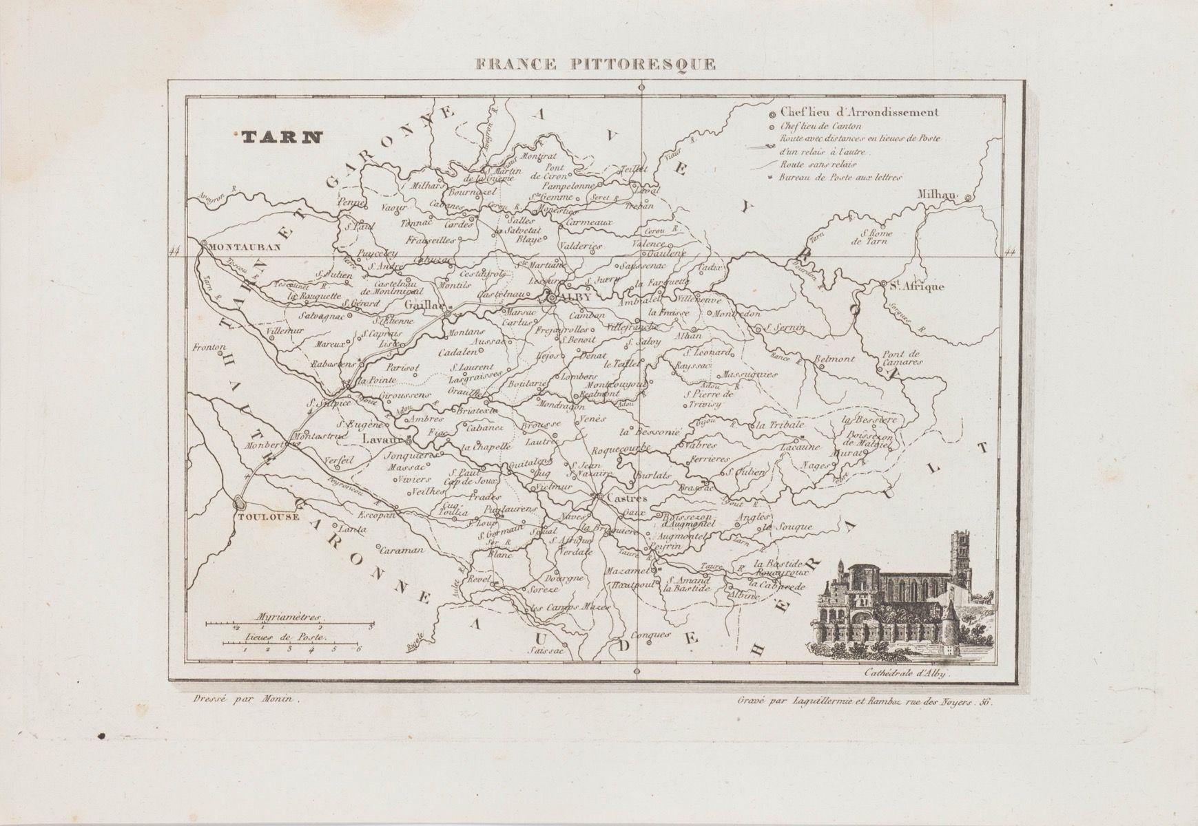 Figurative Print Unknown - Map of Tarn - Lithographie originale - 19ème siècle