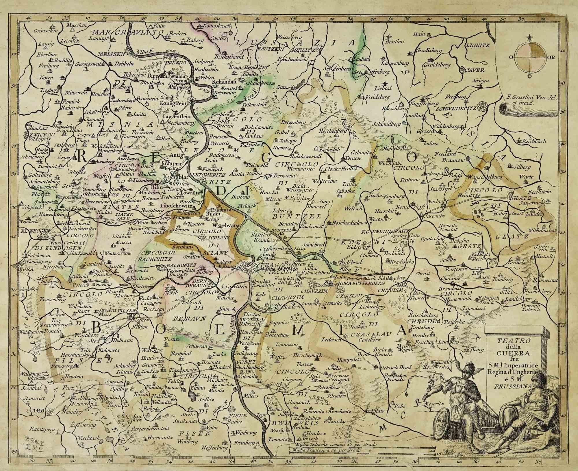 Unknown Figurative Print - Map of the War between Hungary and Prussia - Etching - 19th Century