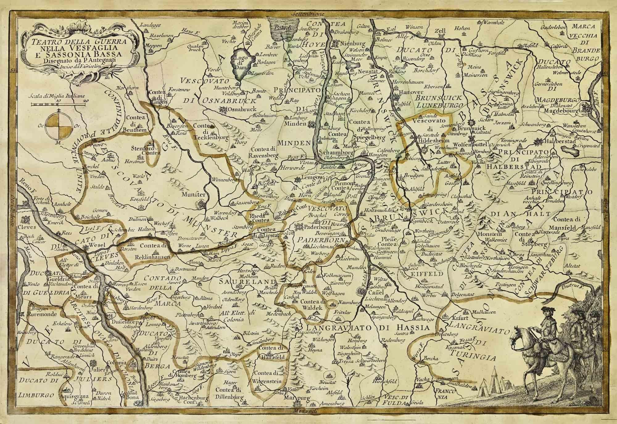 Unknown Figurative Print - Map of the War -Vesfaglia and Lower Saxony - Etching - 19th Century
